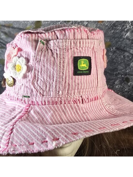 OOAK Handmade Boho Indie Pink John Deere Upcycle Bucket Hat Adjustable M 22\